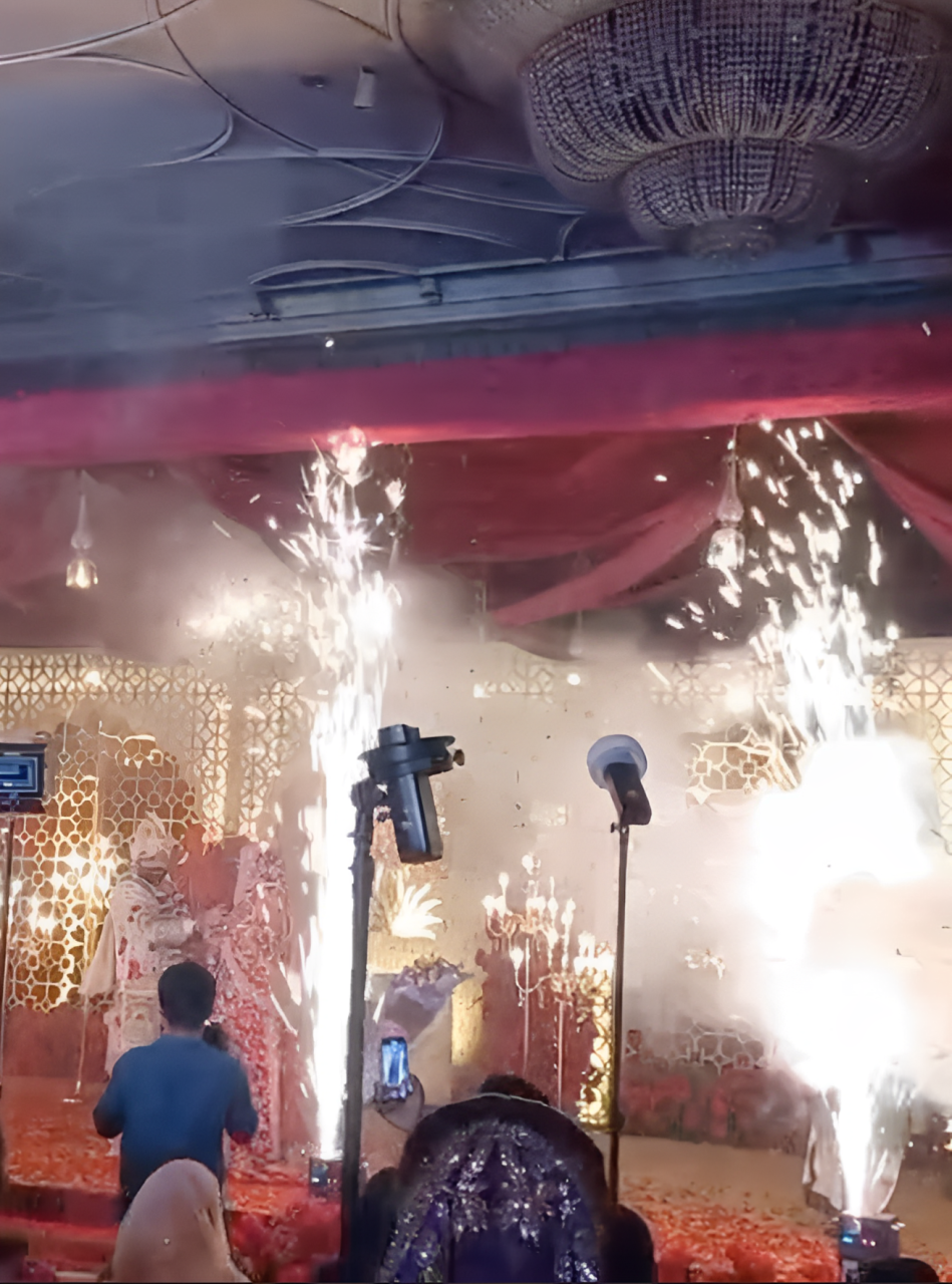 Indian wedding warmala ceremony with cold pyro and petal shower effect in Dubai, UAE | Upshot SFX