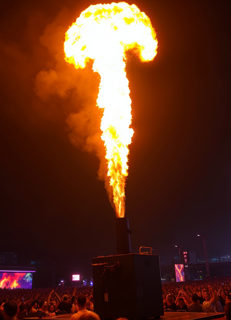 Fire machine producing a dramatic flame effect at a concert | Fire & Flame Machine Rental in Dubai, UAE by Upshot SFX