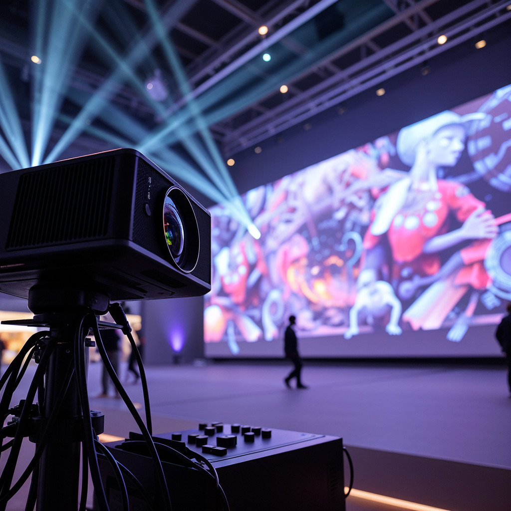 Projectors and equipment used for projection mapping at an exhibition | Projector Rental Services in Dubai, UAE | Upshot SFX