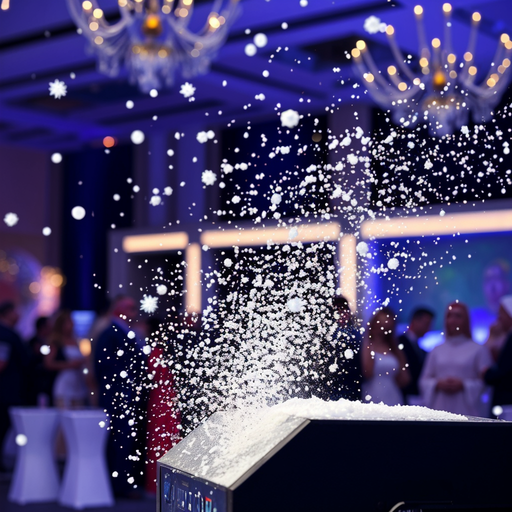 Close-up of a snow machine in operation at a event | Snow Machine Rental in Dubai, UAE | Upshot SFX