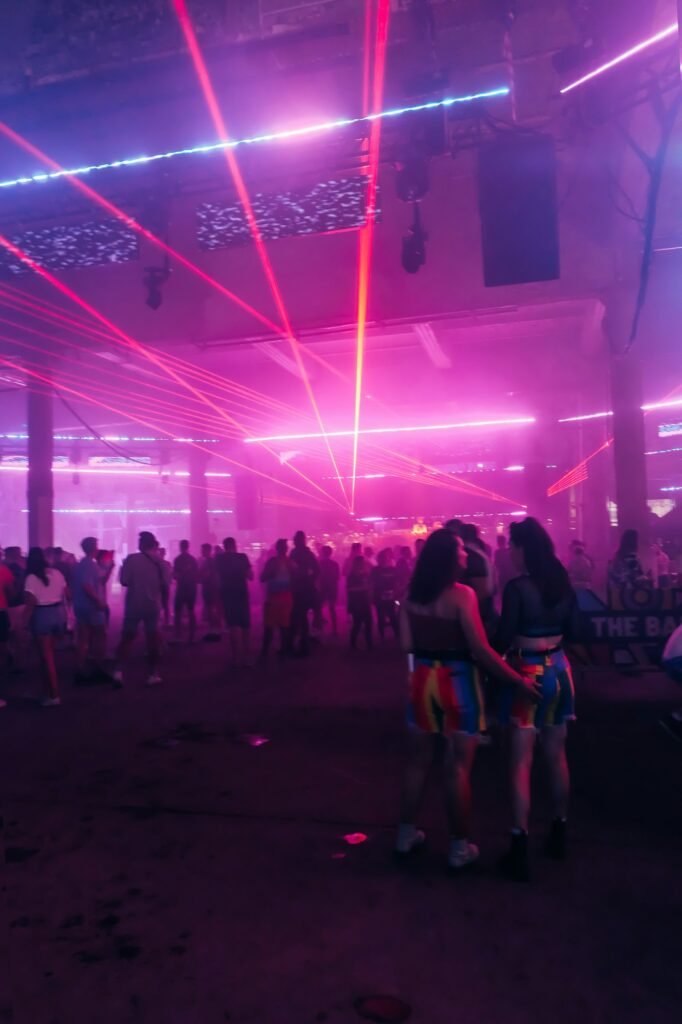 Pink laser lights enhanced by smoke machine rental in Dubai, UAE by Upshot SFX