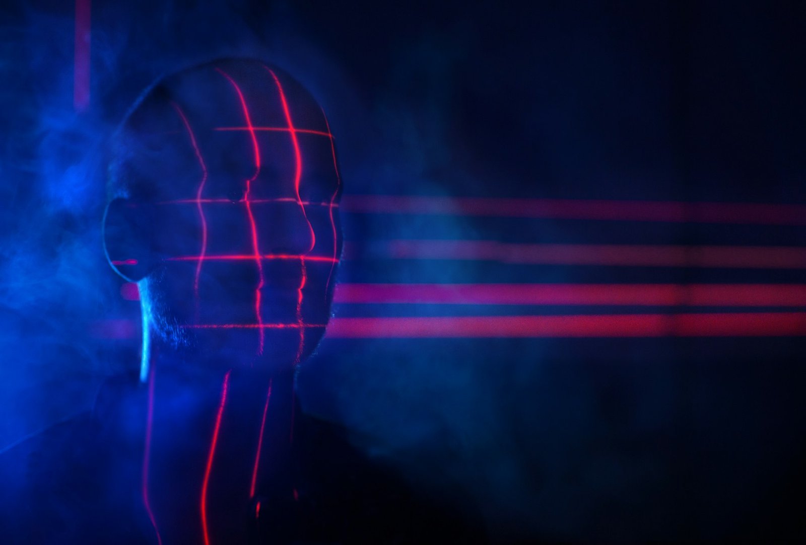 Red laser grid on man's face | Special effects for product launches in Dubai, UAE | Upshot SFX